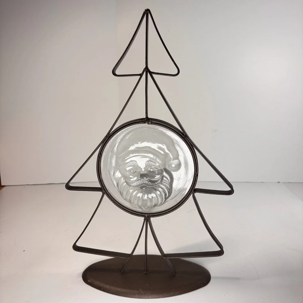 Nordic Scandinavia Holiday Decor Metal Christmas Tree Candle Holder Glass Santa